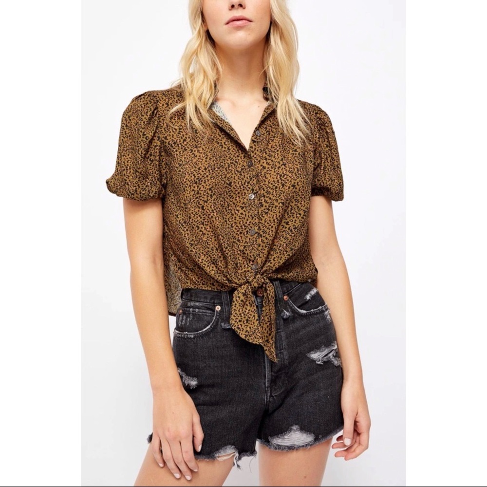 Free People Celia Leopard Printed Blouse